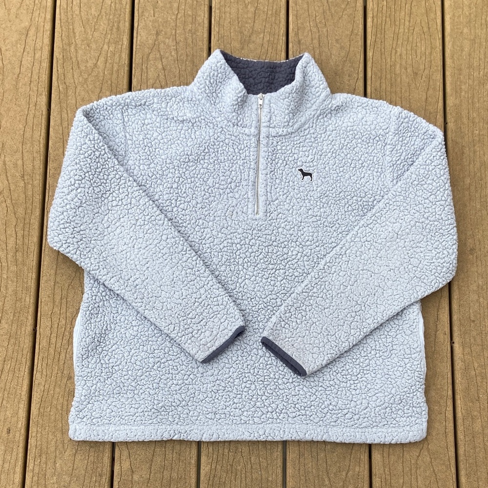 PINK Victorias Secret Gray Fleece Sherpa Quarter Zip Pullover Women’s Size Large